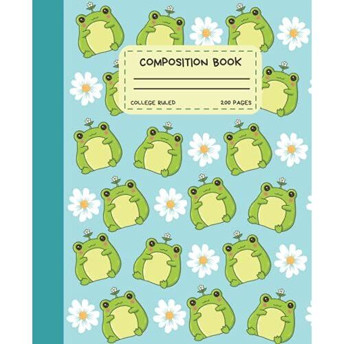 Frog Composition Book College Ruled: Composition Book Cute Frog & Flowers Pattern - Kawaii Cottagecore Aesthetic Pastel Green Notebook For School - ... - Frog Journal Notebook - For Kids & Teens