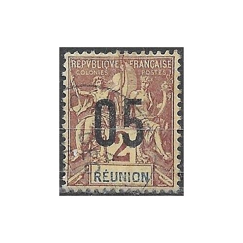 Ile De La Réunion, Colonie Française 1912, Beau Timbre Yvert 72, Typa Sage "Colonies", 2c. Brun Lilas Sur Paille, Surchargé "05", Oblitéré, Tbe.