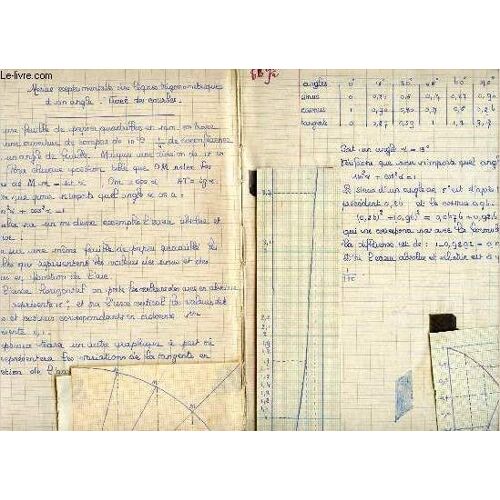 Cahier De Manipulation - Annee 1937-38 (Cahier Scolaire Manuscrit).