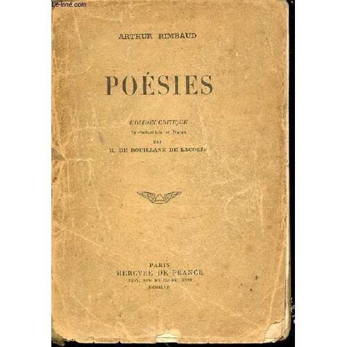 Poesies - Edition Critique / Introduction Et Notes Par H. De Bouillane De Lacoste.