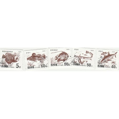 5 Timbres Oblitérés De Corée Du Nord - Poissons