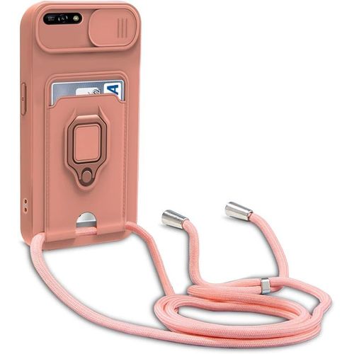 Cordon De Coque Compatible Avec Huawei Y6 2018/Honor 7a, Collier Pour Etui Colliers De Cellulaire, Silicone Cover Protection De La Camera Etui Lanyard Case-Pink