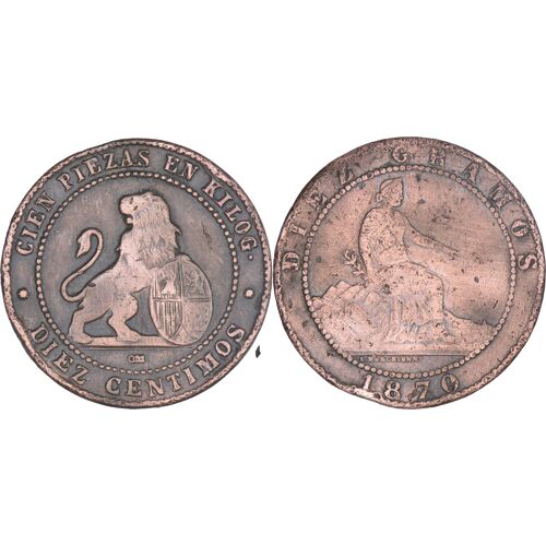 Espagne - 1870 - Diez Centimos - Strasbourg (Om) - Gouvernement Provisoire - 01-109