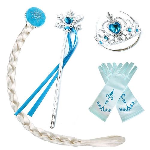 Ensemble D'accessoires Princesse Elsa Et Anna Pour Filles,Costume De Fête Pour Enfants,Aurora,Pepper,Sofia,Snow Flake,Baguette Magique,Couronne,Gants,Perruque Tressée - Type Set 01