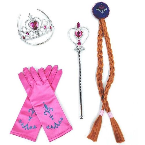 Ensemble D'accessoires Princesse Elsa Et Anna Pour Filles,Costume De Fête Pour Enfants,Aurora,Pepper,Sofia,Snow Flake,Baguette Magique,Couronne,Gants,Perruque Tressée - Type Set 04