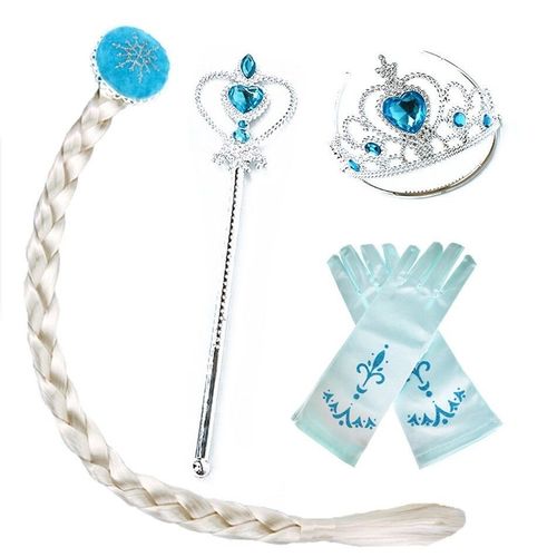 Ensemble D'accessoires Princesse Elsa Et Anna Pour Filles,Costume De Fête Pour Enfants,Aurora,Pepper,Sofia,Snow Flake,Baguette Magique,Couronne,Gants,Perruque Tressée - Type Set 02