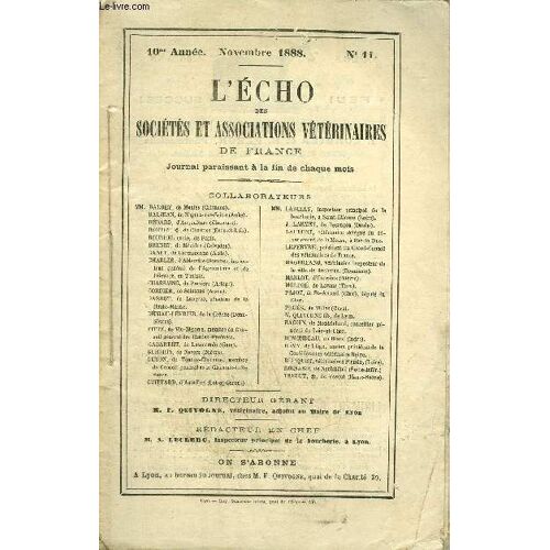 L'echo Des Societes Et Associations Veterinaires Novembre 1888
