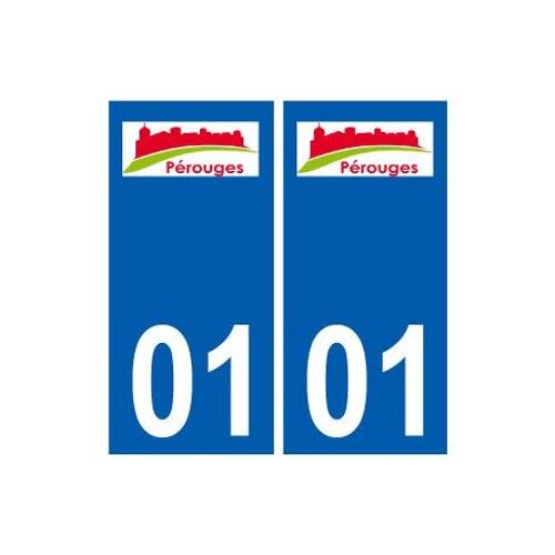 01 Pérouges Logo Ville Autocollant Plaque Sticker - Couleur : Droits - Angles : Droits