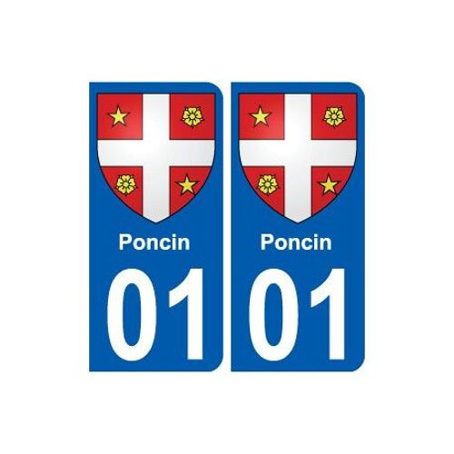 01 Poncin Ville Autocollant Plaque Sticker - Couleur : Droits - Angles : Droits