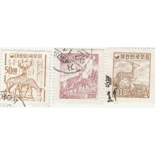 3 Timbres Oblitérés De Corée Du Sud - Animaux - Cervidés