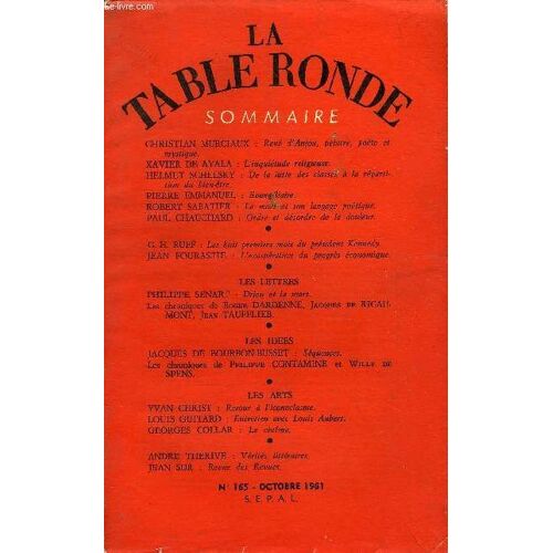 La Table Ronde N° 165 - Christian Murciaux : René D¿Anjou, Peintre, Poète Et Mystique.Xavier De Ayala : L¿Inquiétude Religieuse.Helmut Schelsky : De La Lutte Des Classej À La Répartition Du ...