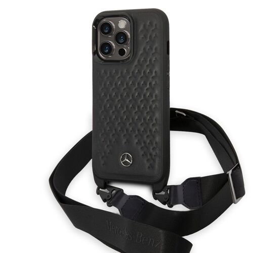 Mercedes-Benz Coque arrière en TPU pour iPhone 14 Pro - Strap Case - Star Pattern - Noir