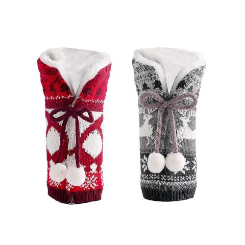 2Pcs Réaliste Couvercle de bouteille de vin Ajouter des atmosphères Tricoté Coton décoratif Bouteille de vin de Noël Dres