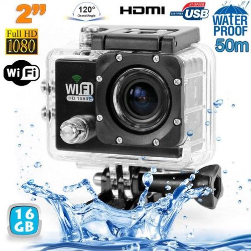 Camera Embarquée Sports Wi-Fi LCD Caisson Étanche Waterproof Full HD Noir 16 Go YONIS
