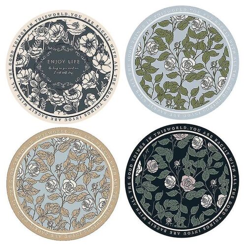 4 Pcs Coaster Absorbant Résistant À La Chaleur Antidérapant Facile À Nettoyer Imprimé Floral Tasse Tapis Pour La Cuisine À La Maison D-Zzy