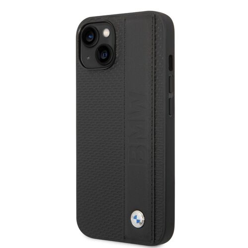 Bmw Iphone 14 Hardcase Backcover - Textured & Logo Stripe - Black
