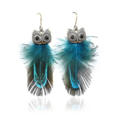 Diamond Alloy Owl Feather Peacock Pendentif Boucle D'oreille Oreille Stud