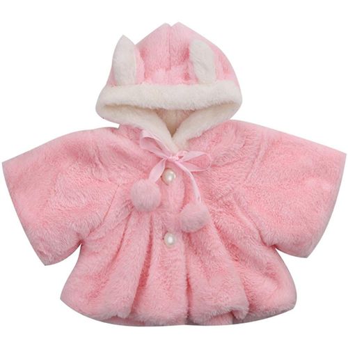 Manteau en fausse fourrure pour nouveau-né fille, vêtement d&#39extérieur à capuche, épais et chaud, avec noeud à boutons en perles, mignon, oreilles de lapin, veste pour bébé fille