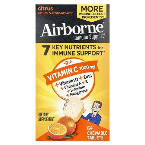 Airborne, Vitamine C, Agrumes, 1000 Mg, 64 Comprimés À Croquer 