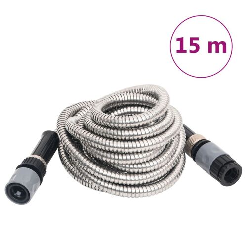 vidaXL Tuyau d'arrosage et buse de pulvérisation argenté 0,6"" 15m inox