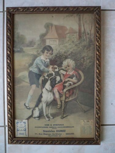 Cadre Ancien Publicité Vins Champagnes Sirops Eaux Calendrier 1940 Publicitaire
