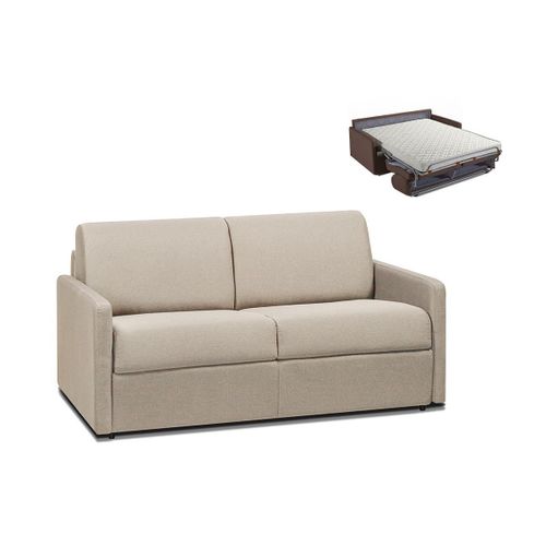 Canapé 2 Places Convertible Express En Tissu Calife - Beige - Couchage 120 Cm - Matelas 14 Cm
