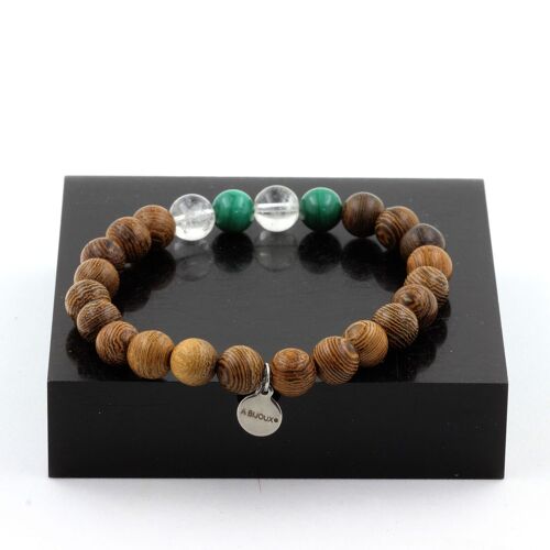 Bracelet Perles Malachite Du Congo + Quartz + Bois 8 Mm. Fabriqué En France.