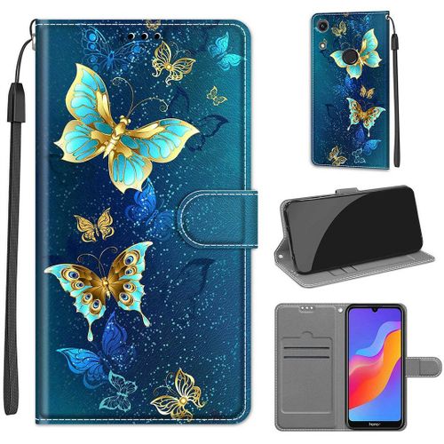 Saturcase Coque Pour Huawei Y6 2019 / Honor 8a, Beau Pu Cuir Magnétique Flip Portefeuille Support Porte-Carte Dragonne Protecteur Housse Étui Pour Huawei Y6 2019 / Honor 8a (Dy-21)