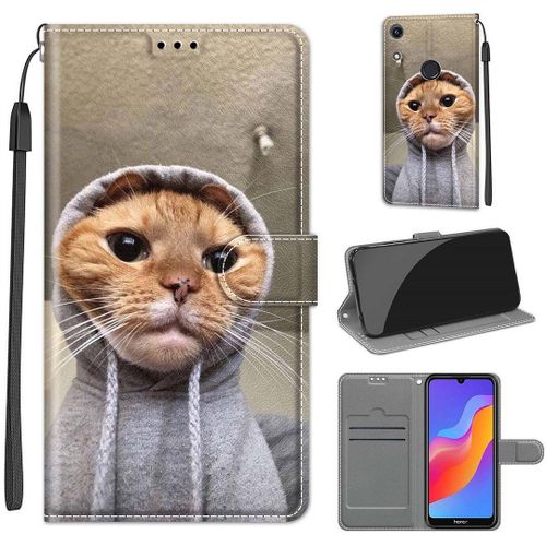 Saturcase Coque Pour Huawei Y6 2019 / Honor 8a, Beau Pu Cuir Magnétique Flip Portefeuille Support Porte-Carte Dragonne Protecteur Housse Étui Pour Huawei Y6 2019 / Honor 8a (Dy-23)