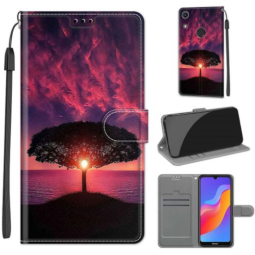 Saturcase Coque Pour Huawei Y6 2019 / Honor 8a, Beau Pu Cuir Magnétique Flip Portefeuille Support Porte-Carte Dragonne Protecteur Housse Étui Pour Huawei Y6 2019 / Honor 8a (Dy-25)