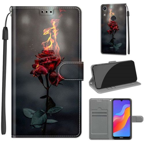 Saturcase Coque Pour Huawei Y6 2019 / Honor 8a, Beau Pu Cuir Magnétique Flip Portefeuille Support Porte-Carte Dragonne Protecteur Housse Étui Pour Huawei Y6 2019 / Honor 8a (Dy-29)