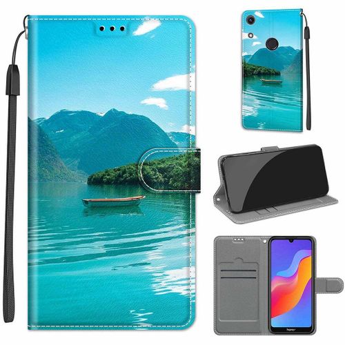 Saturcase Coque Pour Huawei Y6 2019 / Honor 8a, Beau Pu Cuir Magnétique Flip Portefeuille Support Porte-Carte Dragonne Protecteur Housse Étui Pour Huawei Y6 2019 / Honor 8a (Dy-28)