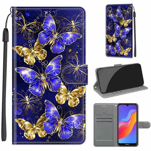 Saturcase Coque Pour Huawei Y6 2019 / Honor 8a, Beau Pu Cuir Magnétique Flip Portefeuille Support Porte-Carte Dragonne Protecteur Housse Étui Pour Huawei Y6 2019 / Honor 8a (Dy-26)