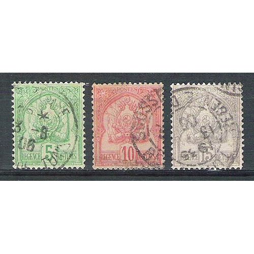 Tunisie, 1899-1901, Armoiries (Fond Pointillés, Chiffres Gras), N°22 À 24, Oblitérés.