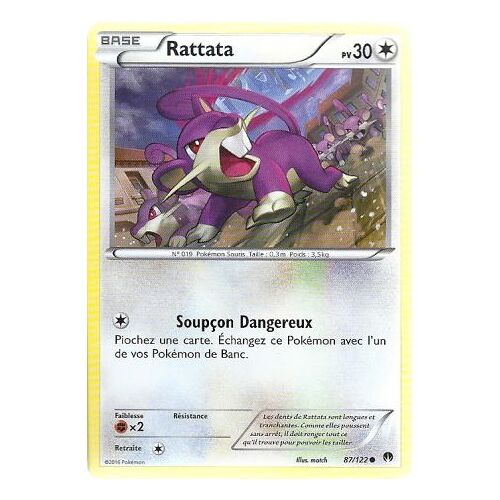 Carte Pokemon - Rattata - Pv 30 - 87/122 - Commune - Vf
