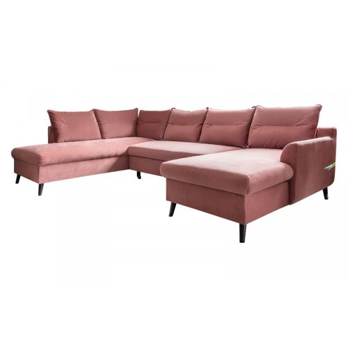 Canapé Panoramique Xxl Convertible Coffre Bergamo Antitache Rose Poudré Angle Gauche