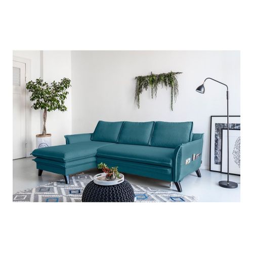 Canapé D'angle Convertible Coffre Boho Bleu Canard Angle Gauche