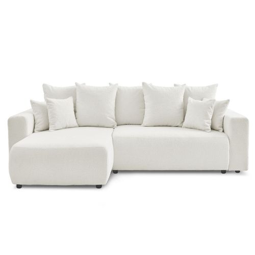 Canapé D'angle Réversible Convertible Coffre Envy Tissu Bouclette Doux Blanc