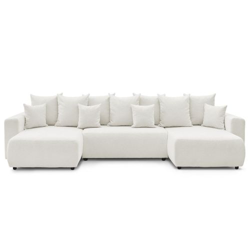 Canapé Panoramique Convertible Coffre Envy Tissu Bouclette Blanc Panoramique