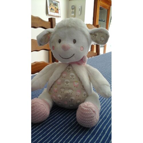 Doudou Mouton Bisous Nicotoy Blanc Gris Rose Peluche Éveil Agneau Bébé