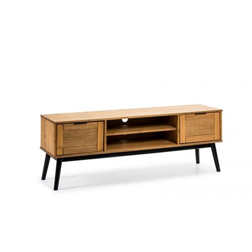 Meuble Tv 140 Cm Albi Pin Massif Et Rotin