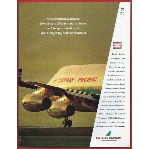 Publicité Papier - Cathay Pacific - Paris-Hong Kong De 1993