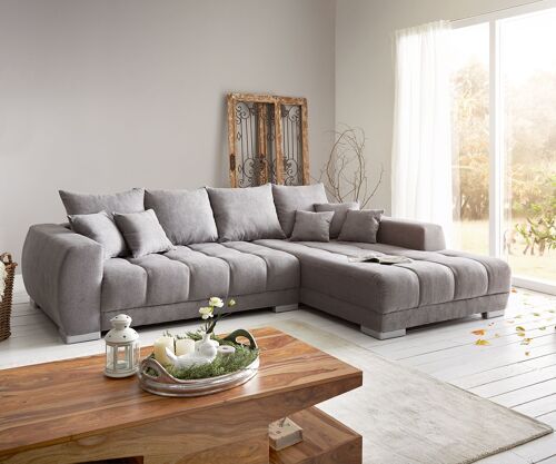 Canapé Josea microfibre gris pierre 300x220 cm Recamière à droite canapé panoramique