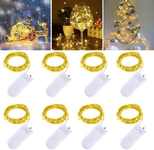 Guirlandes Lumineuses Led 3m 30 Led Fonctionnant Sur Batterie Fil De Cuivre Étanche Guirlandes Lumineuses Pour Les Vacances Mariage Fête Noël Diy Intérieur Extérieur Décorations, Blanc Chaud, 8 Paquet