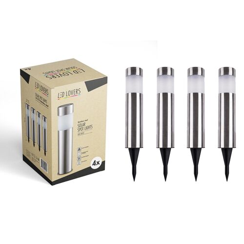 Led Lovers - San Diego - Lumière Solaire Pour Jardin Et Extérieur, 4 Eclairages Led Design Pour Jardin, Chemin, Piscine, En Acier Inoxydable, 27 X 6,3 Cm