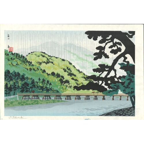 Véritable Estampe Japonaise Originale De Tomikichir? "Le Pont Togetsukyo Et ...."