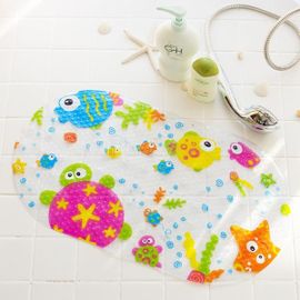 Tapis de Bain Baignoire Antidérapant Salle de Douche Anti-dérapant avec Ventouse en PVC 69X38cm Motif Mignon Enfants Tortues Poissons