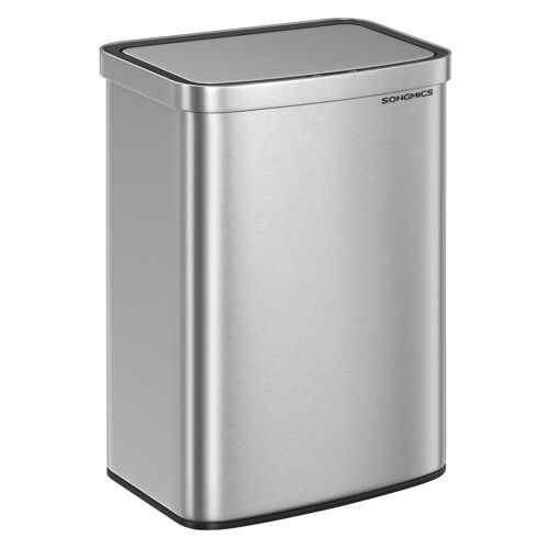 Poubelle de cuisine Automatique 50 L, en acier, Filtres à charbon, Fermeture en douceur, Argent Métallique