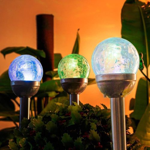 3 Lamps Solaires De Jardin, Lampes Solaires D'extérieur En Verre Fissuré Avec 2 Led Pour L'extérieur, Jardin, Balcon, Terrasse, Pelouse Et Chemins