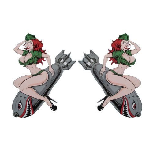 Paire Sticker Pin Up Rousse Sexy Et Bombe Droit Et Gauche 13x12 Cm